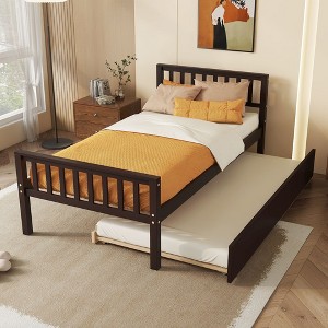 PAGED Full Size Bed Modern Pine Bed Frame with Trundle and Storage Headboard for Bedroom - 1 of 4
