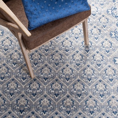 Navy and Light Grey Synthetic 4' x 6' Hand-Knotted Area Rug