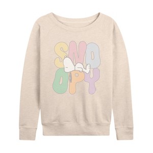 Women's - Peanuts - Sleepy Snoopy Lightweight French Terry Wide Neck Long Sleeve Shirt - 1 of 4