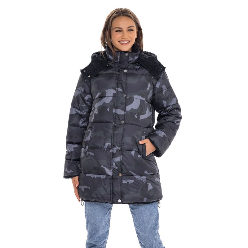 Women's Winter Puffer Jacket Coat Reversible to Soft Faux Fur - S.E.B. By SEBBY, 1 of 8