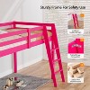 VINGLI 47'' Tall Junior Low Loft Bed with Stairs, Solid Wood Bed Frame Twin Size Princess, Pink - 3 of 4