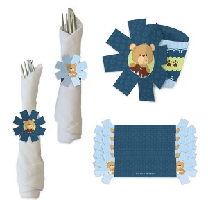 Big Dot of Happiness Baby Boy Teddy Bear - Baby Shower Paper Napkin Holder - Napkin Rings - Set of 24 - 1 of 4