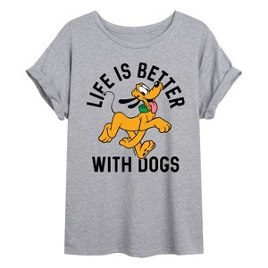 Women's - Disney - Pluto Life Is Better With Dogs Oversized Graphic T-Shirt - 1 of 4