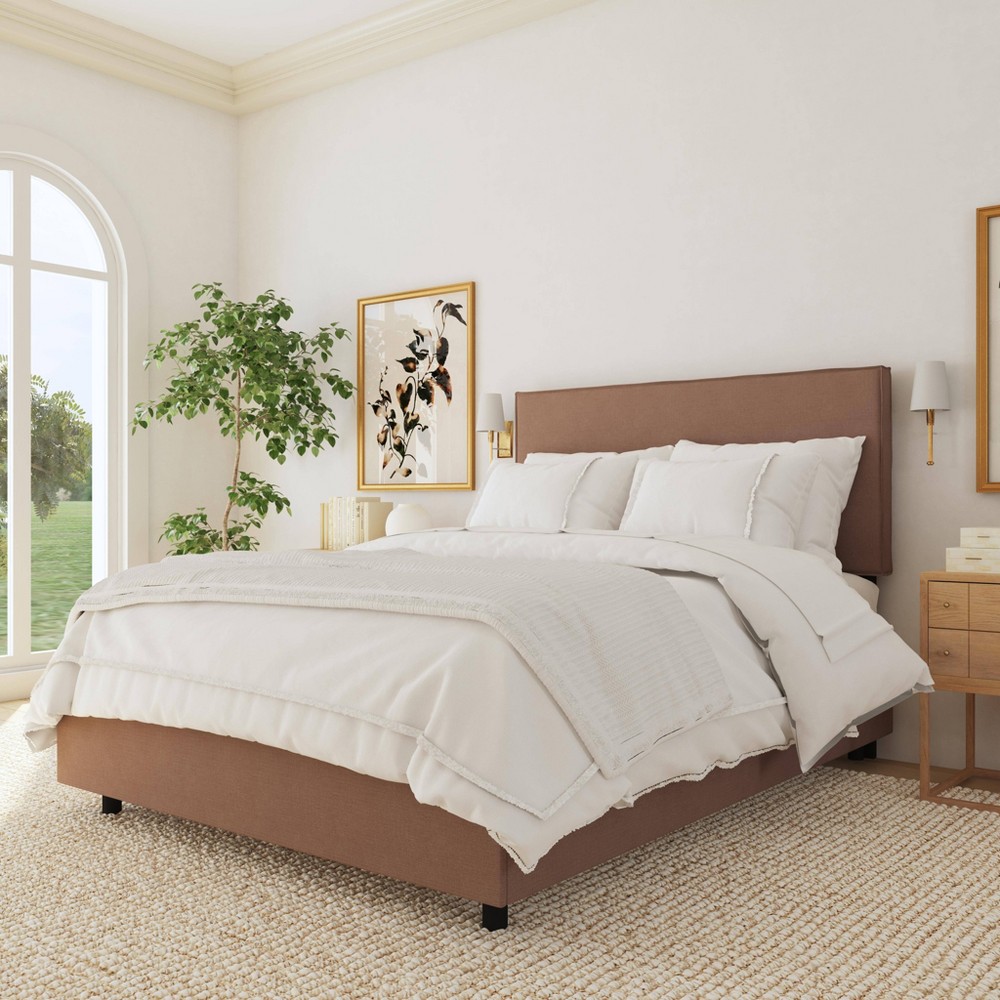 Photos - Bed Queen Fanie Slipcover Platform  in Linen Mocha - Threshold™: Pine Frame