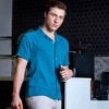 Campus Sutra Men Men's Teal Green Self-Design Creased Striped Shirt - 3 of 3