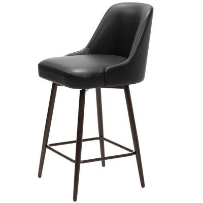HomeRoots 26" Black And Bronze Faux Leather And Steel Counter Height Swivel Bar Chair