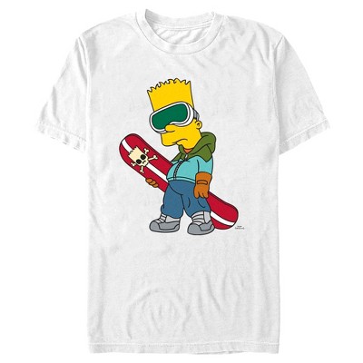 The Simpsons Men's Cool Bart Snowboard T-Shirt White