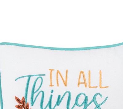 White Cotton Canvas Square Thanksgiving Embroidered Throw Pillow
