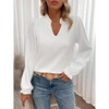 Women's Elegant Notched V Neck Flounce Long Sleeve Shirt Frill Trim Blouse Tops - 2 of 4