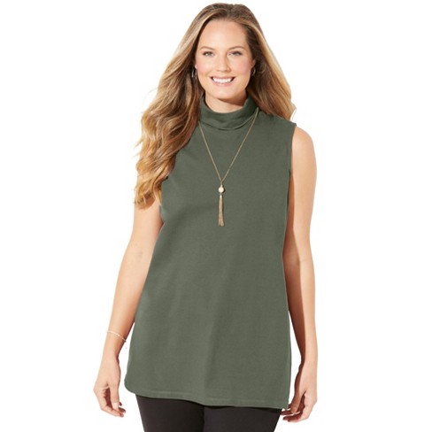 Catherines Women s Plus Size Suprema Sleeveless Turtleneck 3x Olive Green Target