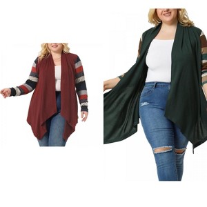 Agnes Orinda Women's Plus Size Open Front Long Sleeve Lightweight Stripe Long Cardigan - 1 of 4