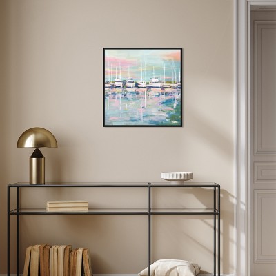 Coastal Dock Sailing Canvas Wall Art with Black Frame, 21" x 21"