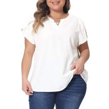 Agnes Orinda Women's Plus Size Elegant Tie Chiffon Formal Office Shirts  White 3X