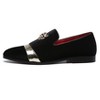 Santimon Mens Velvet Loafers with Gold Bar Tiger Head Dress Shoes Black - 2 of 4
