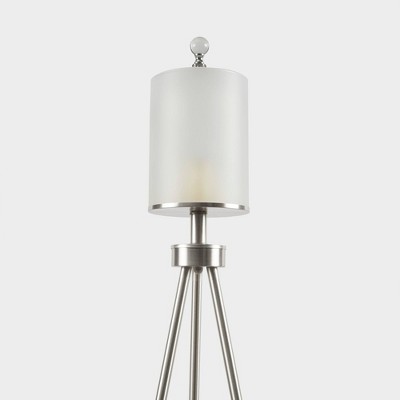 Silver Pacific Tripod Metal Floor Lamp with Grey Glass Shade