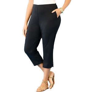 Catherines Women's Plus Size Suprema Studio Ring Accent Capri - 1 of 2