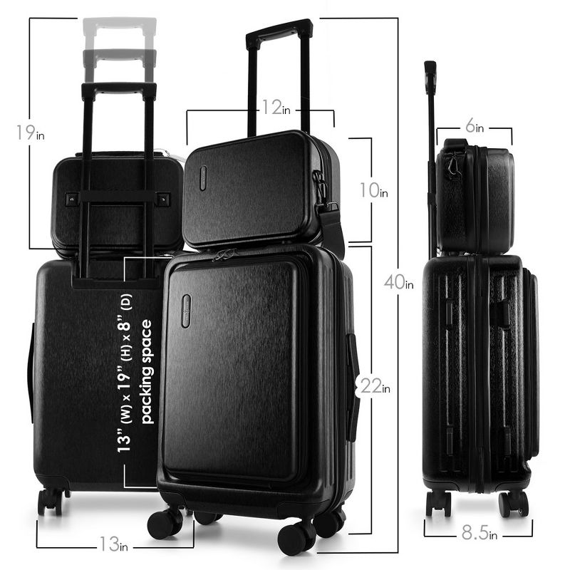 TravelArim 22" Airline Approved Hard-shell Carry On Luggage with Attachable Cosmetic Case, 3 of 9