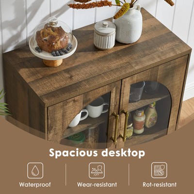 Sincido Arched Sideboard with Glass Door, 94" Accent Buffet Cabinet with Storage & Adjustable Shelves, Modern Console Table for Kitchen, Rustic Brown — фото 4
