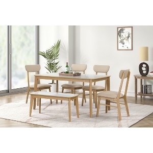 NicBex Dining Table Set for 6 Modern Kitchen Set with Stylish Table, Bench and 4 Chairs for Dining Room, High Gloss White Tabletop with Light Oak - 1 of 4