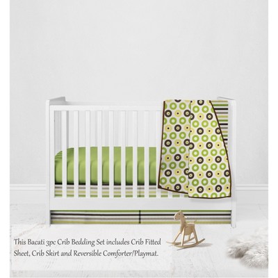 Bacati - Mod Dots Stripes Green Yellow Beige Brown 3 pc Crib Bedding Set