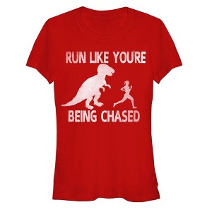 Juniors Womens CHIN UP Dinosaur Run T-Shirt - 1 of 3