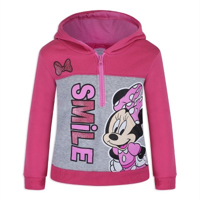 Disney Minnie Mouse Girls Half Zip Up Hoodie for Infants, Toddlers, and Big Kids