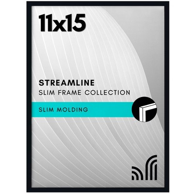 Americanflat 11x15 Picture Frame  - Streamline Collection - Thin Border Picture Frame for Wall Display - Hanging Hardware Included - Black