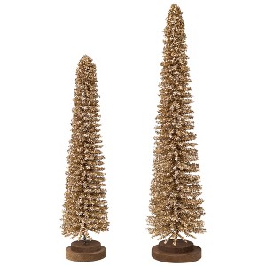 Northlight Glittered Tinsel Tree Christmas Decorations - 19.5" - Gold - Set of 2 - 1 of 4
