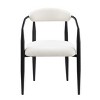 PAGED Mid-Century Modern Dining Chairs Set of 2 Round Boucle Backrest Kitchen Chairs with Black Metal Frame for Dining Room, Kitchen, White+Black - 3 of 4