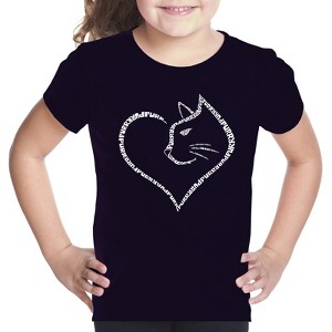 LA Pop Art Cat Heart - Girl's Word Art T-Shirt - 1 of 4