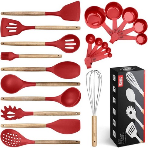 Kaluns Kitchen Utensils Set, 21 Piece Wood And Silicone, Cooking Utensils, Dishwasher  Safe And Heat Resistant Kitchen Tools, Red : Target