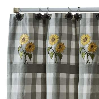 Park Designs Wicklow Check Sunflower Embroidered Shower Curtain 72" x 72"