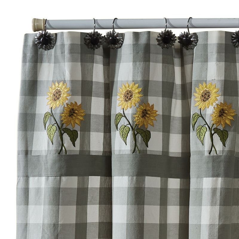 Park Designs Wicklow Check Sunflower Embroidered Shower Curtain 72" x 72", 1 of 6