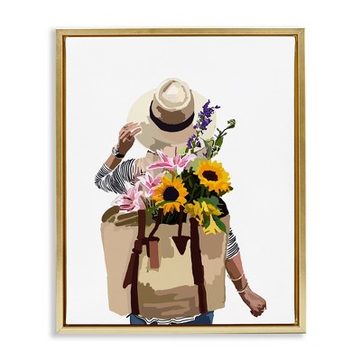 Stupell Industries Woman Carrying Floral Backpack, 17" x 21"