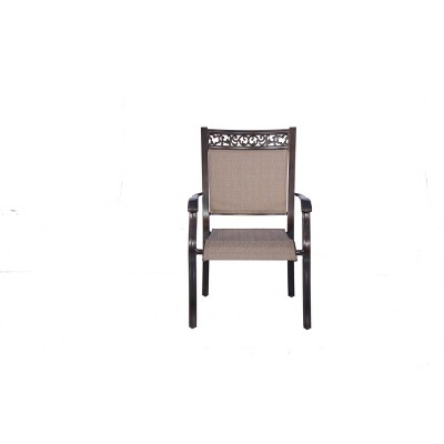 4pk Outdoor Sling & Aluminum Frame Dining Chairs - Tan/Bronze - WELLFOR