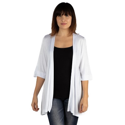 24seven Comfort Apparel Women's Open Front Cardigan-White-S