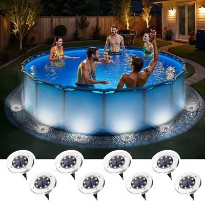 Cool White 8 LED Solar Outdoor Waterproof In-Ground Path Lights for Pathway, Yard, Lawn, Patio and Walkway