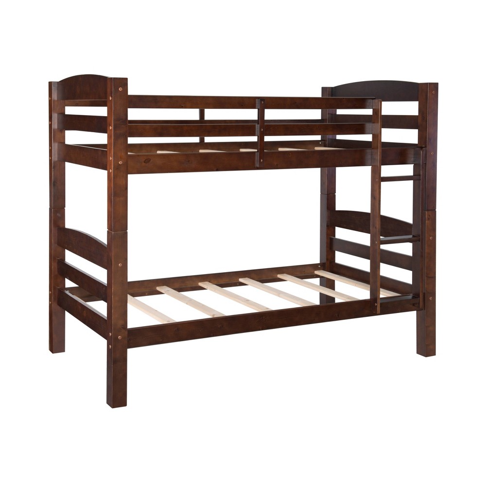 Photos - Bed Frame Twin Over Twin Avery Modern Espresso Solid Wood Built In Ladder Kids' Bunk