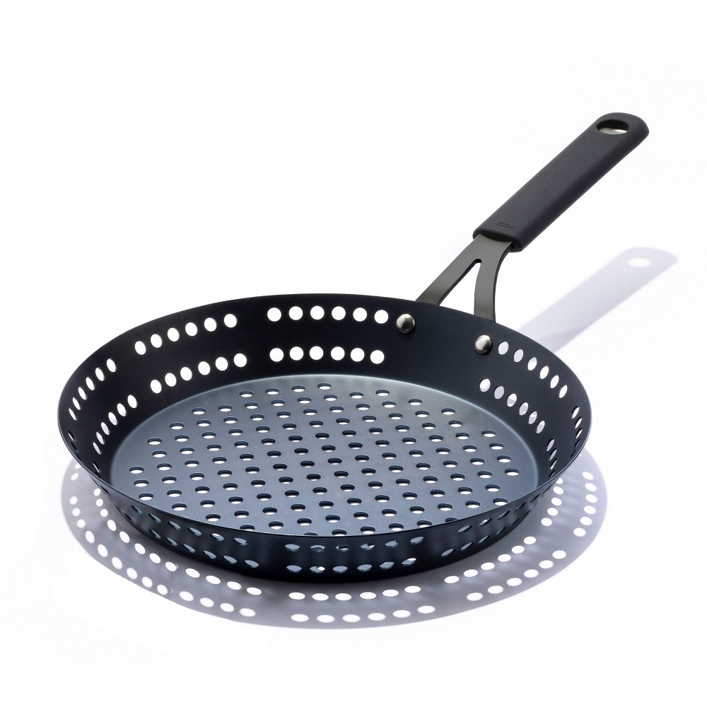 OXO 12 Steel BBQ Open Ceramic Frypan with Silicone Sleeve Black