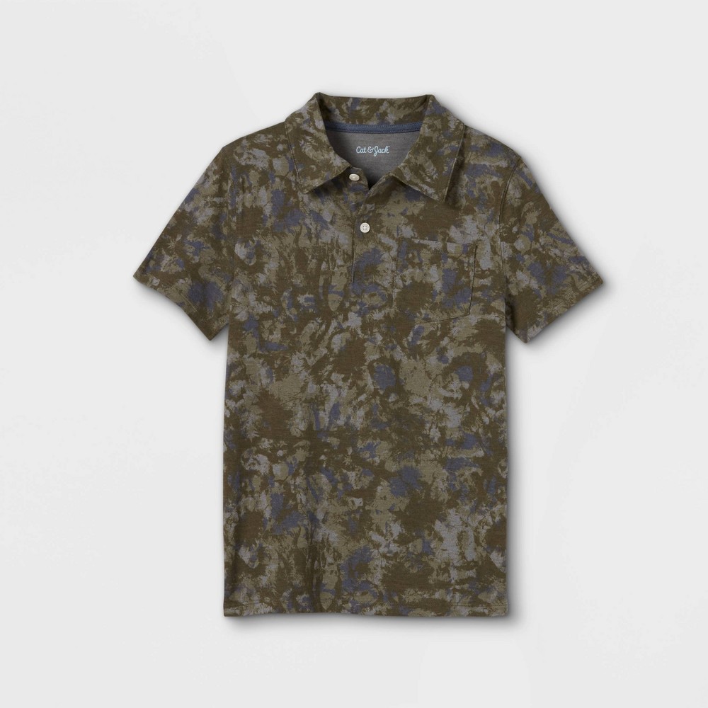 size xxl Boys' Camo Print Short Sleeve Polo Shirt - Cat & Jack Green/Navy