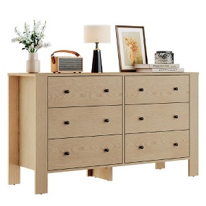 6-Drawer Wooden Dresser with Deep Drawers and Metal Knobs, Modern Double Chest for Bedroom, Entryway & Hallway - 1 of 4