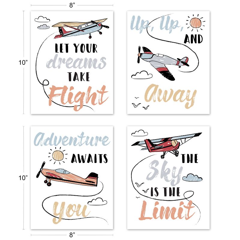 Sweet Jojo Designs Boy Unframed Wall Art Prints for Décor Airplane Red Blue and Grey 4pc, 5 of 7