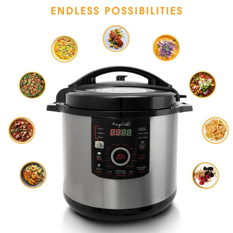 Megachef 12 Quart Steel Digital Pressure Cooker with 15 Presets and Glass Lid, 3 of 11