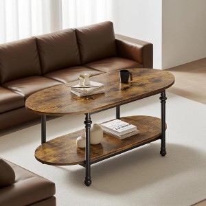 47.2" Oval Coffee Table Unique Tea Table Low Storage Coffee Table 2 Tier Vintage Center Table for Living Room Office - 1 of 4