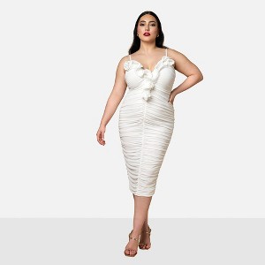 Rebdolls Women's Orchid Mesh 3D Flower Midi Bodycon Dress - 1 of 4