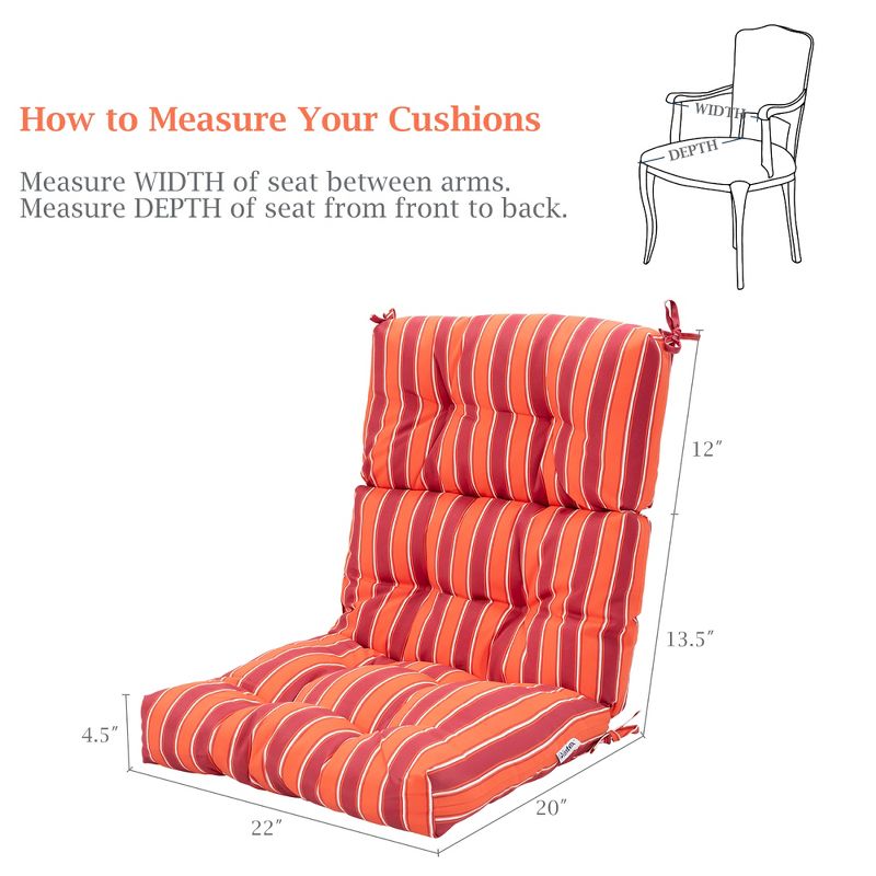 Costway 22''x44'' High Back Chair Cushion Patio Seating Pad BlueGrayOrangeRed&Orange, 3 of 11