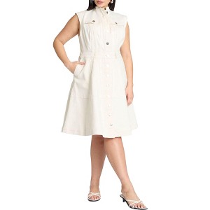 ELOQUII Women's Plus Size Denim Fit & Flare Dress - 1 of 3