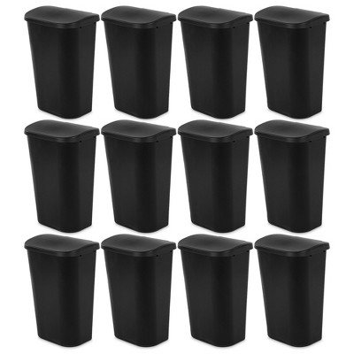Sterilite 11.3 Gallon D Shape Flat Side Lift Top Lid Wastebasket Trash Can for Kitchen, Home Office, and Garage, or Workspace, Black (12 Pack)