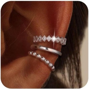 Christmas gift ear clip earrings, delicate ear cuff earrings for women, small 925 sterling silver plated. - 1 of 4