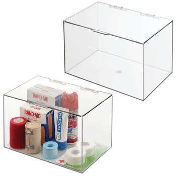 mDesign Stackable Plastic Bathroom Organizer Box, 4 Pack + 32 Labels - Pink